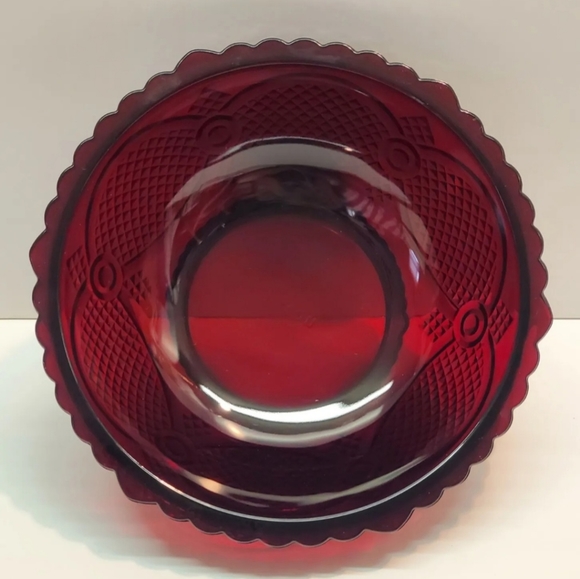 NEW Avon Cape Cod Ruby Red Serving Bowl 8.75" Vintage With Box Sandwich Glass - Picture 4 of 11